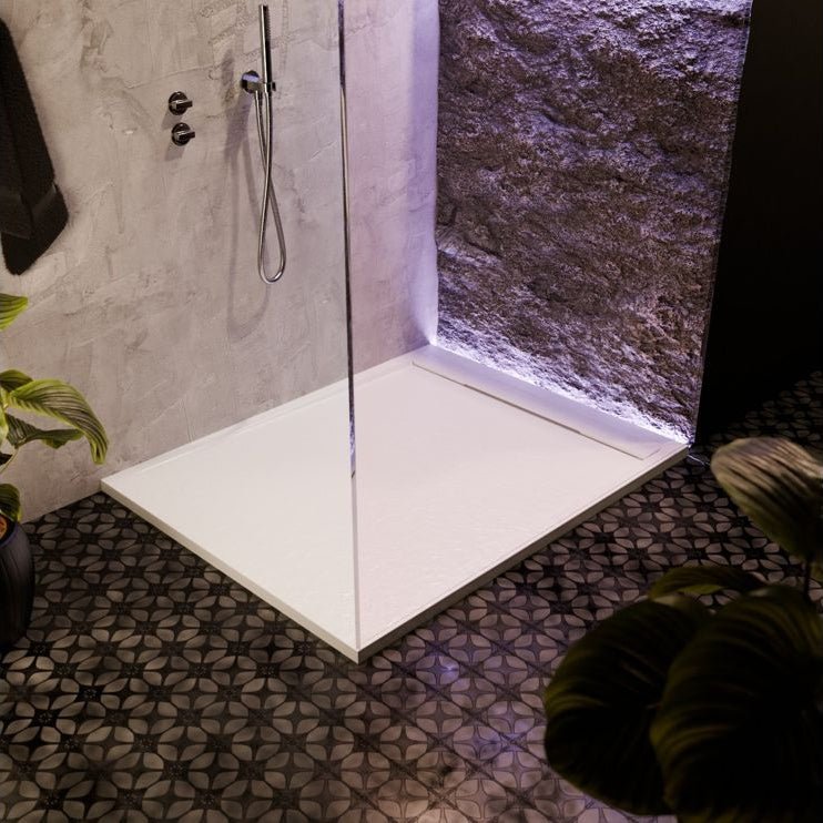 30mm Slate Rectangular Tray & Waste - White - Tile&Bath