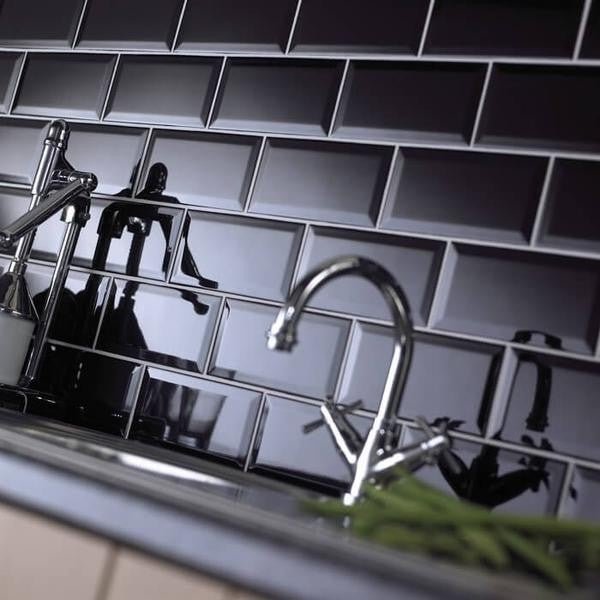 Bevel Metro Black 10x20 - Gloss Wall Tile - Tile&Bath